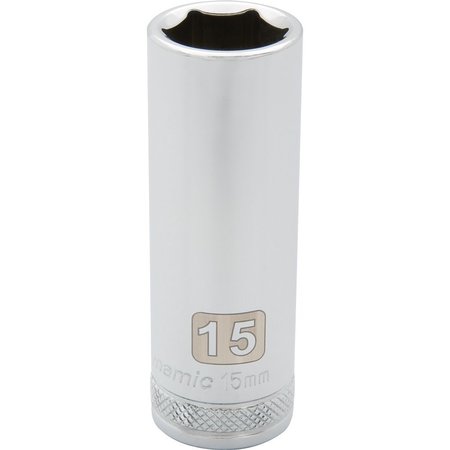 DYNAMIC Tools 3/8" Drive 6 Point Metric, 15mm Deep Length, Chrome Socket D008215